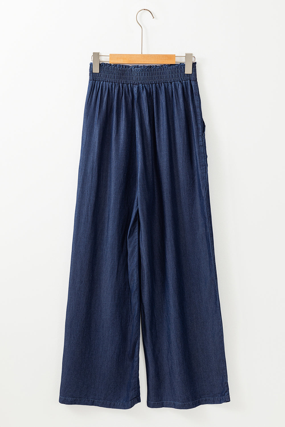 Black Side Pockets Frilled Smocked High Waist Wide Leg Jeans
