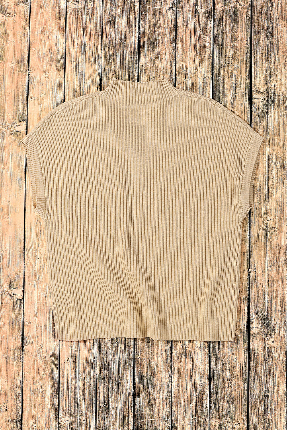Pink Patch Pocket Ribbed Knit Short Sleeve Sweater
