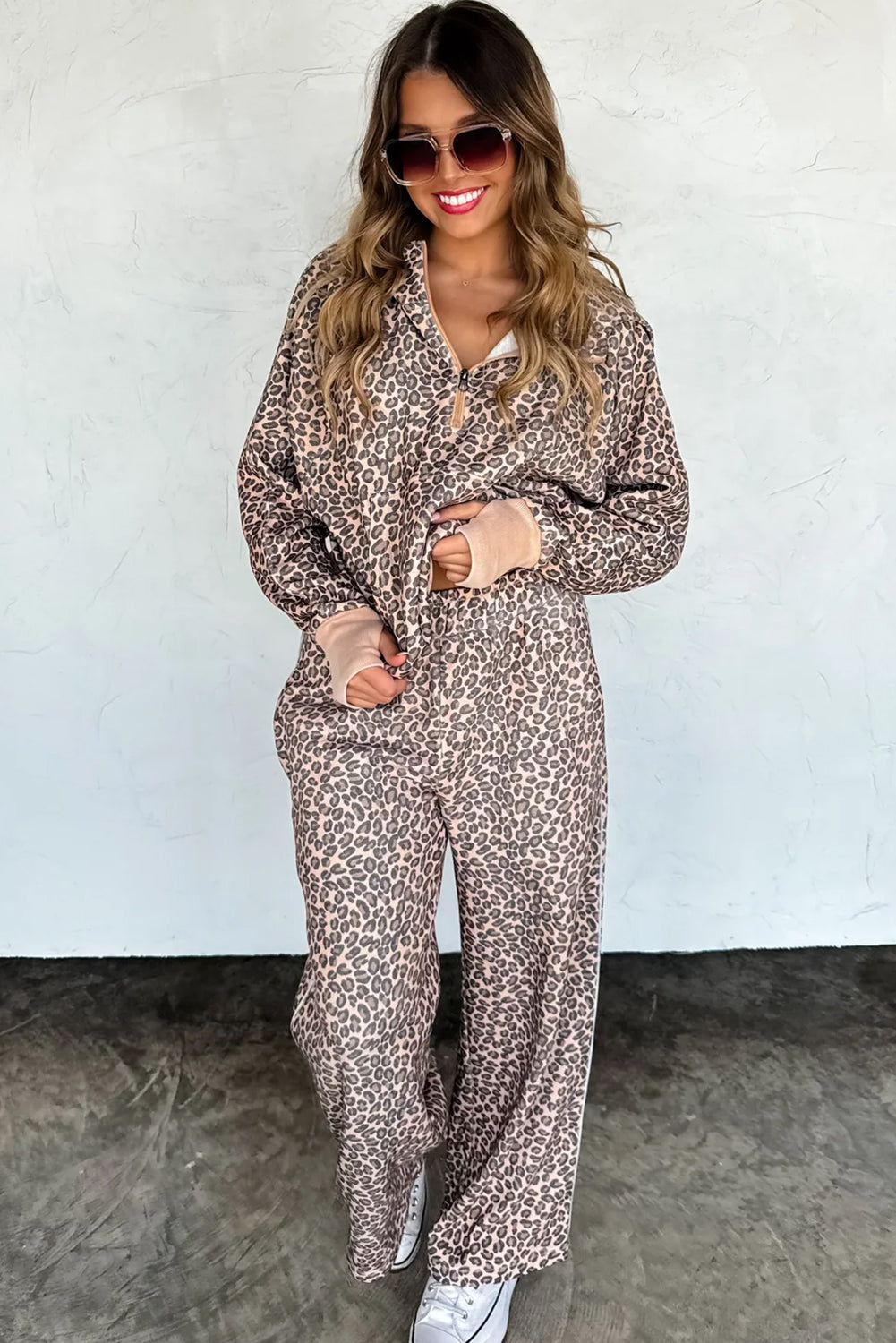 Goat Leopard Print Hooded Long Sleeve Pullover Pants Set