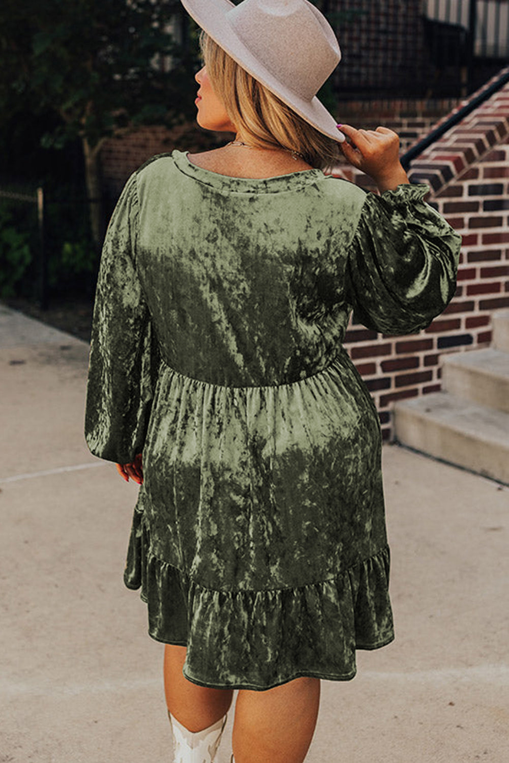 Coffee Plus Size Velvet Babydoll Mini Dress