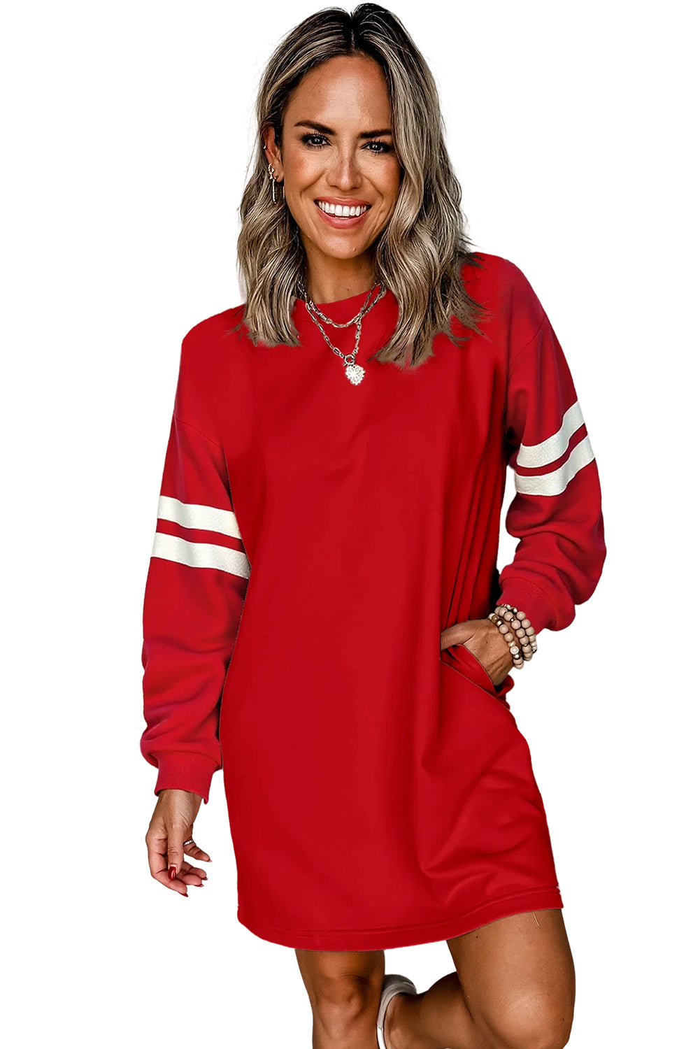 Sky Blue Preppy Striped Sleeve Loose Mini Dress
