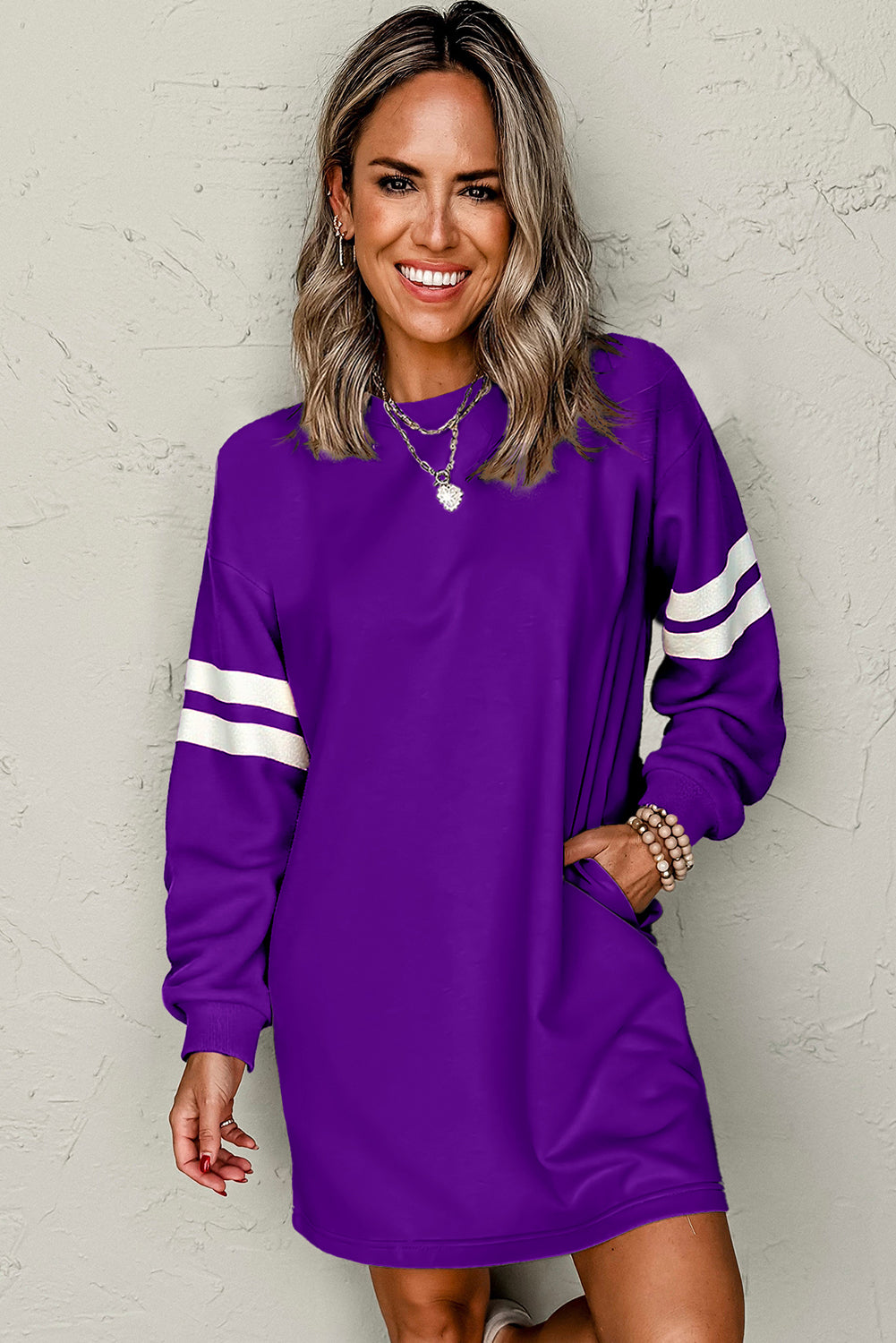 Sky Blue Preppy Striped Sleeve Loose Mini Dress
