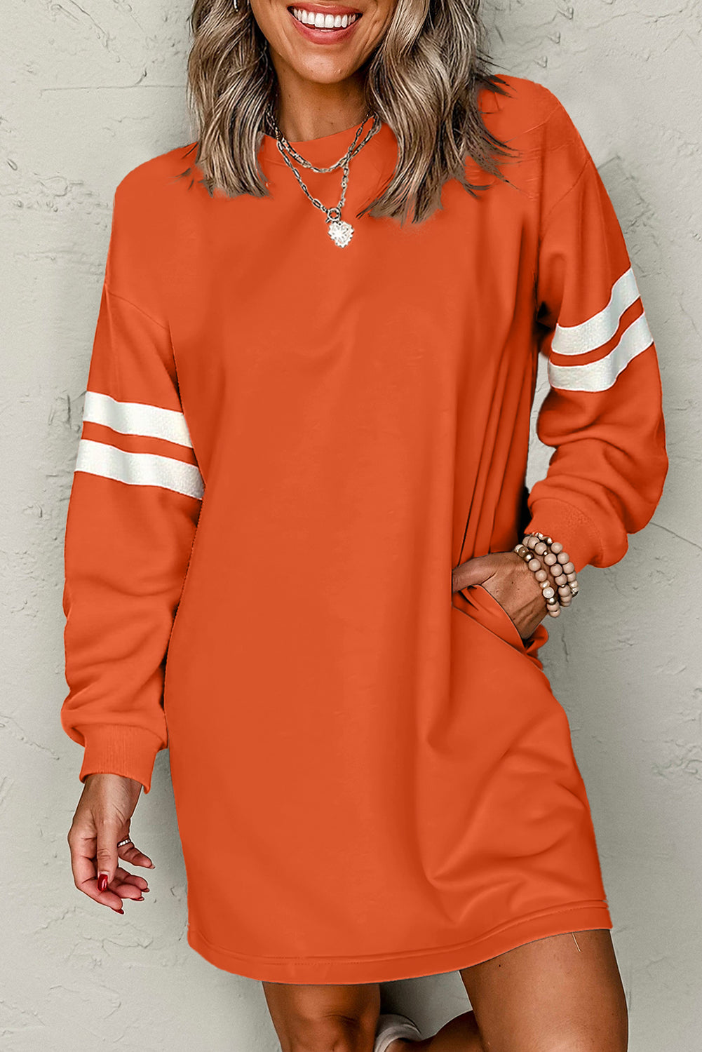 Sky Blue Preppy Striped Sleeve Loose Mini Dress