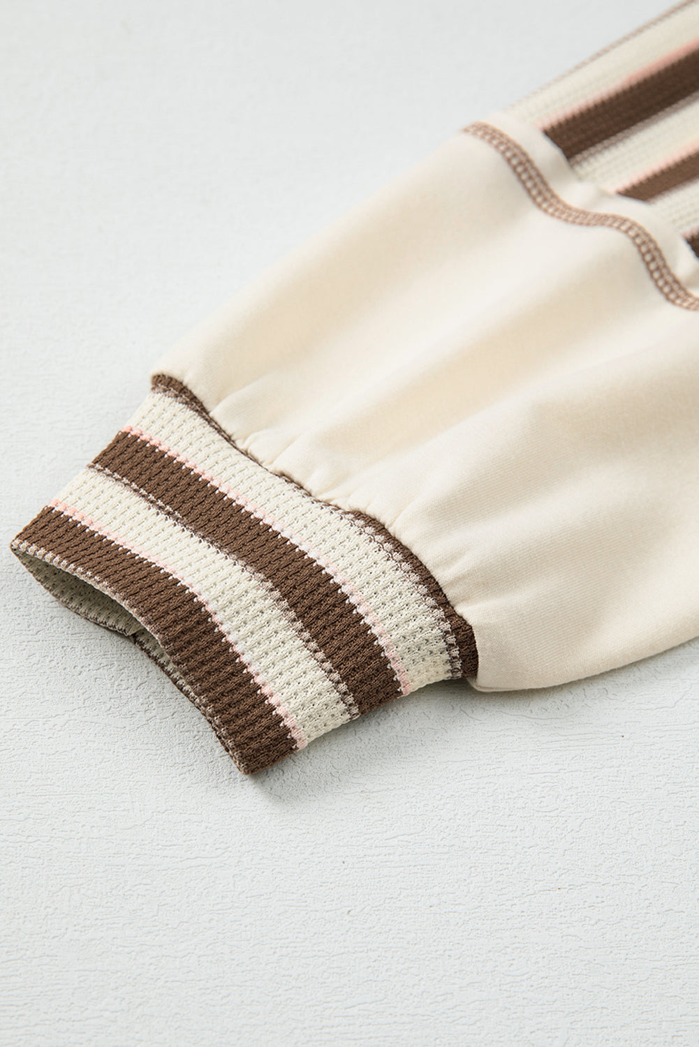 Khaki Striped Patchwork Oversized Pullover Top