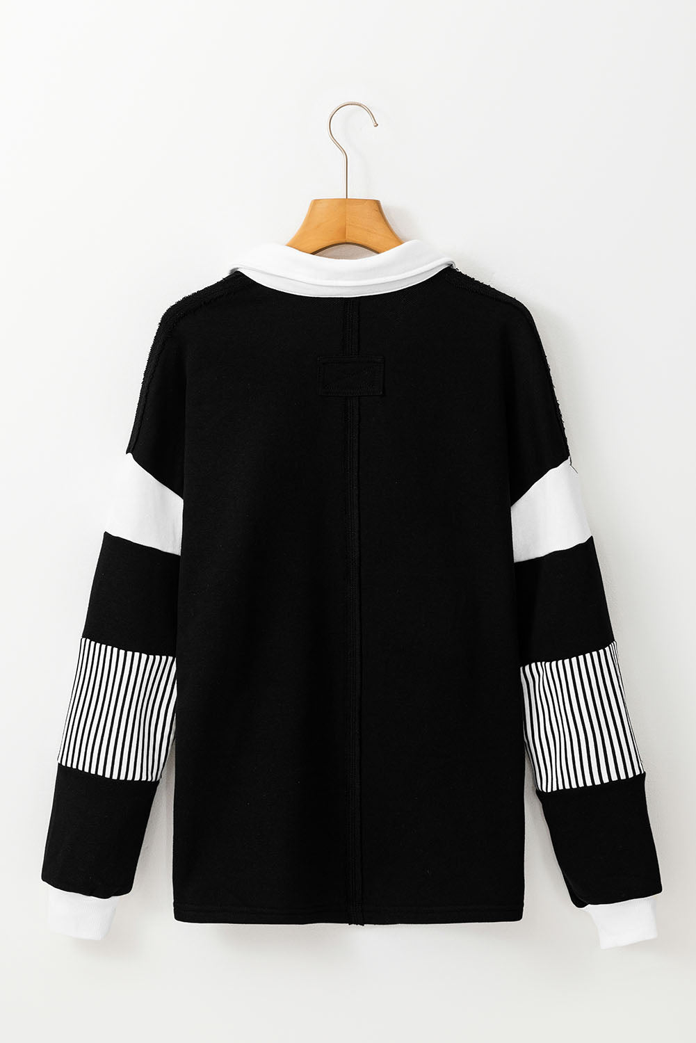 Sail Blue Striped Colorblock Patchwork Collar Sweatshirt