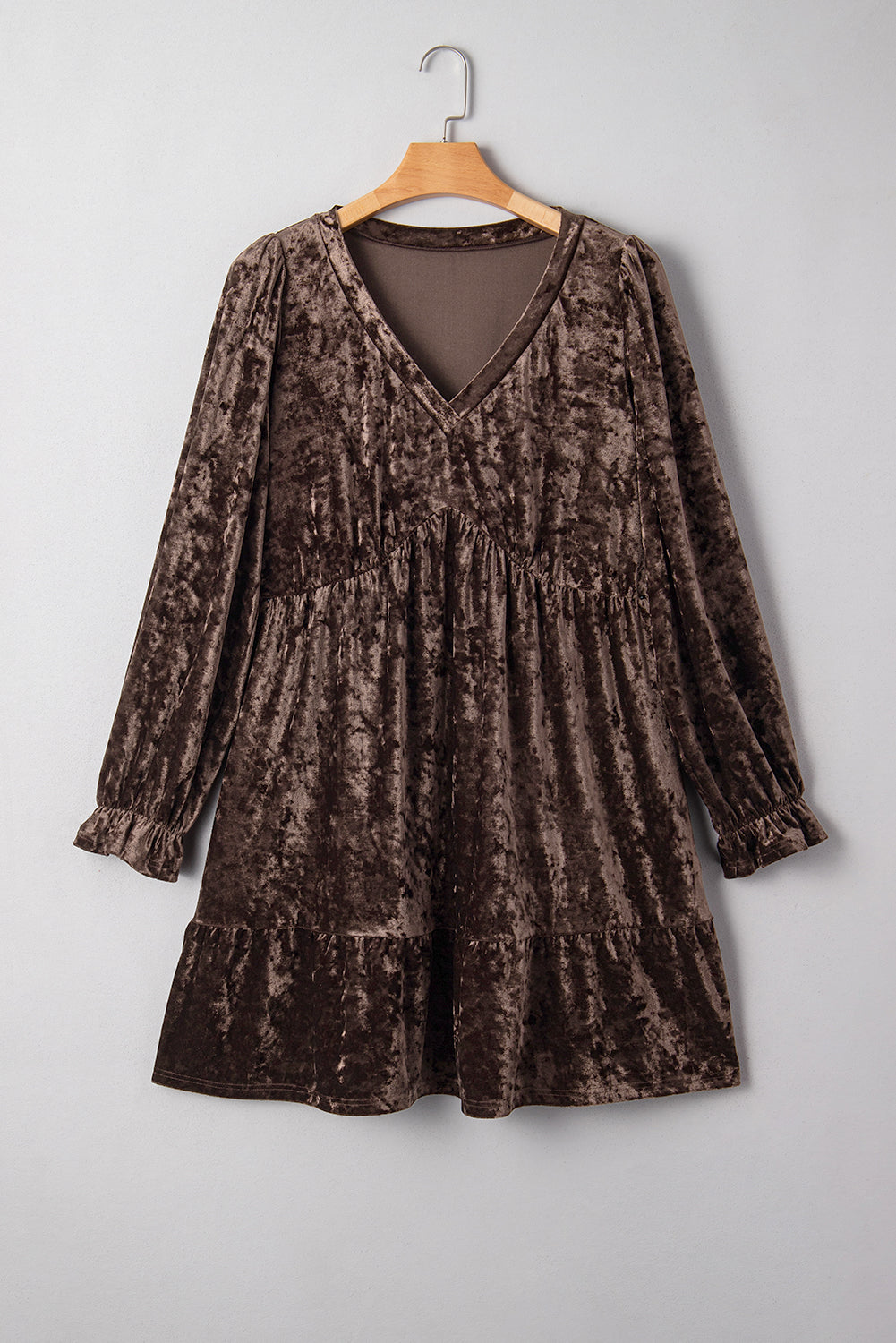 Coffee Plus Size Velvet Babydoll Mini Dress