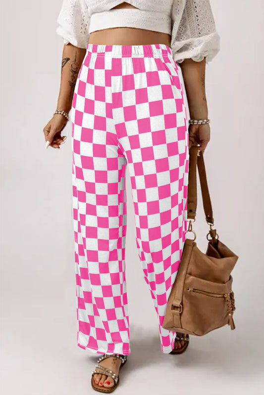 Bonbon Pantalones anchos de cintura alta con estampado de cuadros en dos tonos