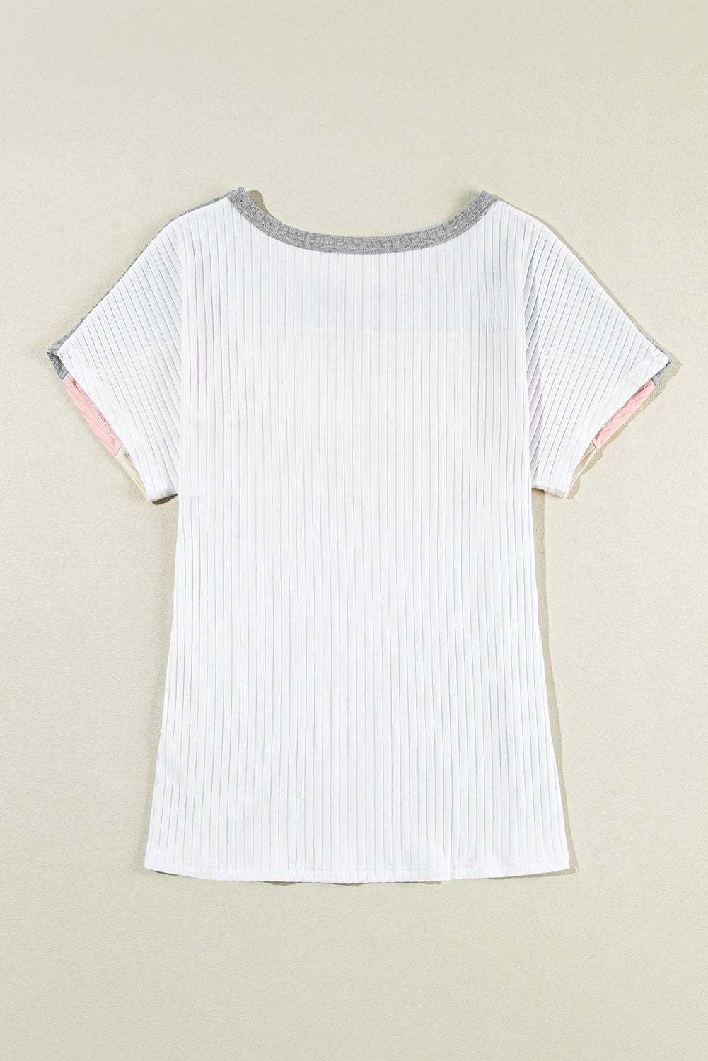 Gray Ribbed Color Block Patchwork T-shirt