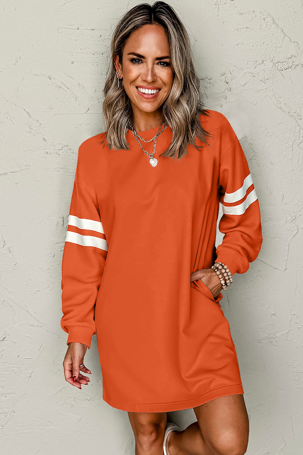 Sky Blue Preppy Striped Sleeve Loose Mini Dress