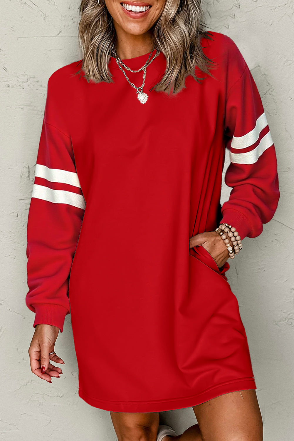 Sky Blue Preppy Striped Sleeve Loose Mini Dress