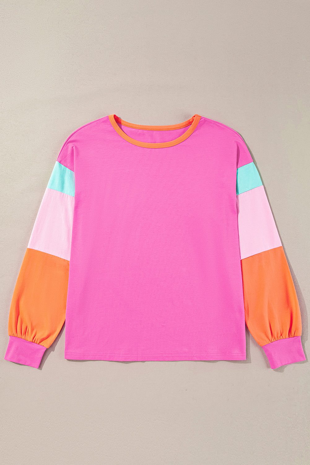 Green Colorblock Patchwork Long Sleeve Loose Top